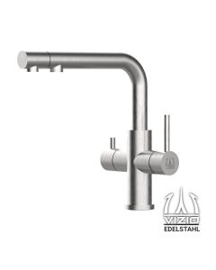 3-Wege-Wasserhahn Edelstahl matt gebürstet mit herausziehbarer Brause und schwenkbarem Auslauf