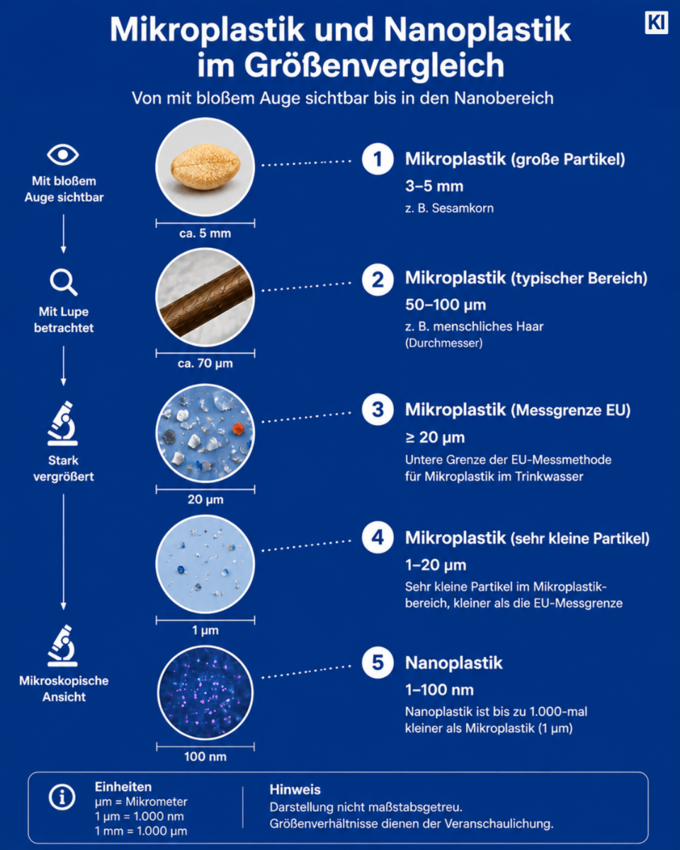 Mikroplastik und Nanoplastik im Größenvergleich