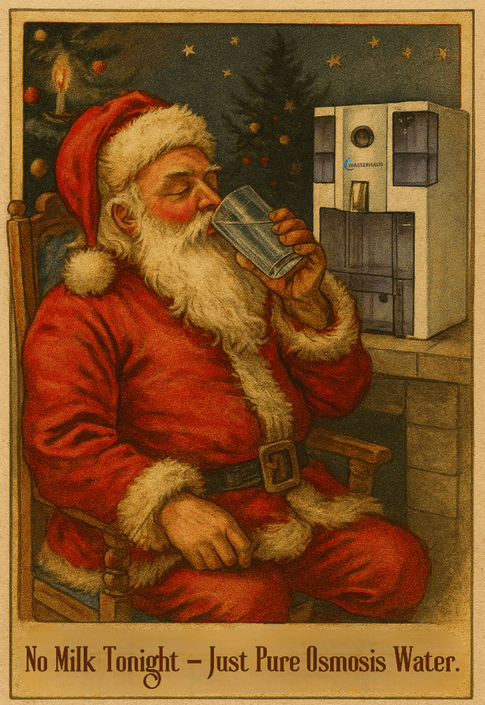 Weihnachtsmann trinkt statt Milch Osmosewasser