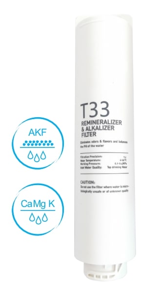 Kombinierter Aktivkohle- und Mineralisierungs-Nachfilter im Zen Flow Kombinierter Aktivkohle- und Mineralisierungs-Nachfilter T33 in der Zen Flow Osmoseanlage