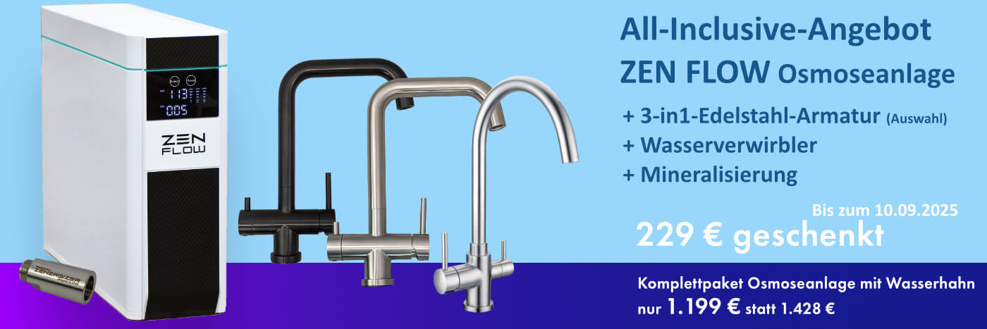 ZEN FLOW Direct Flow Umkehrosmoseanlage mit GRATIS 3-Wege-Hahn. ZEN FLOW Direct Flow Umkehrosmoseanlage mit GRATIS 3-Wege-Hahn