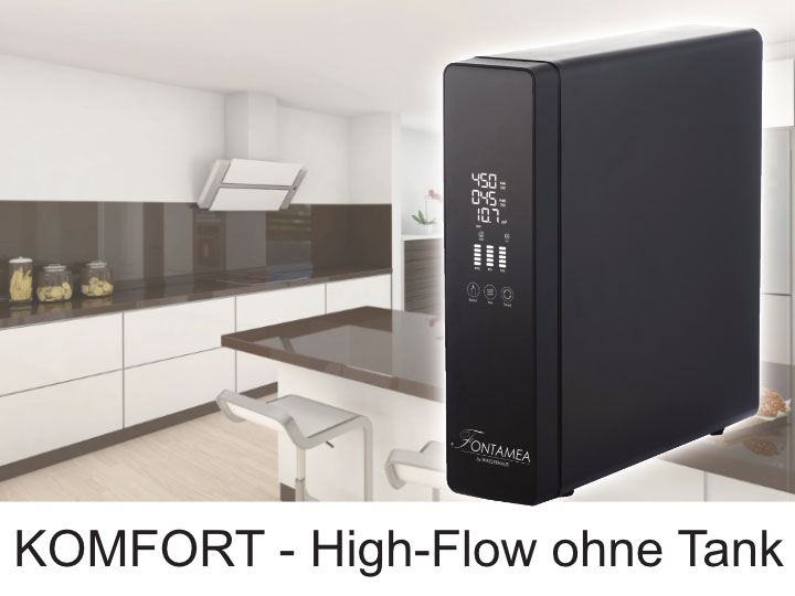 Komfort-Umkehrosmoseanlagen mit hohem Durchfluss, leichter Bedienung, innovativem Design Fontamea - Tanklose Komfort-Osmoseanlage Directflow Untertischanlage für reinstes Trinkwasser in der Küche